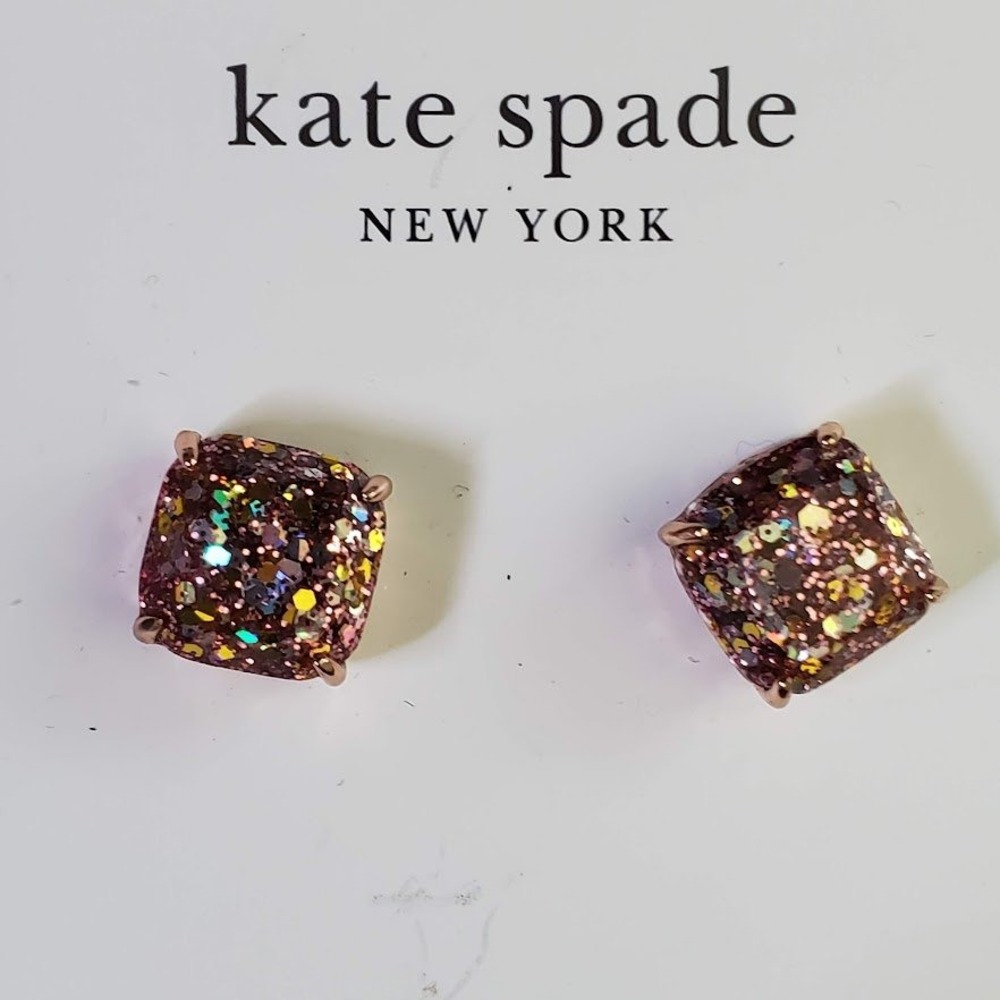 Kate‎ Spade New York Rose Gold Glitter Square Stud Earrings Multicolor NWT